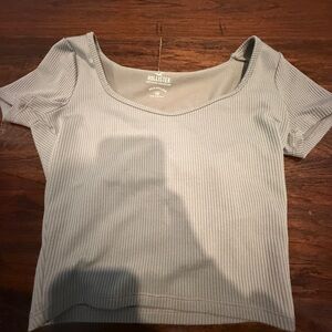 Hollister Light Gray Ribbed Short Sleeve Top